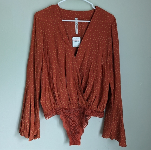 Free People Tops - Nwt Free People XS Polka Dot Wrap Long Sleeve Bodysuit